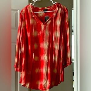 Torrid long sleeve coral plaid blouse